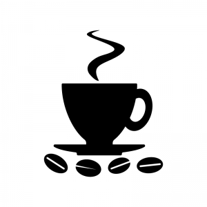 コーヒー豆とカップのシルエット 無料のai Png白黒シルエットイラスト
