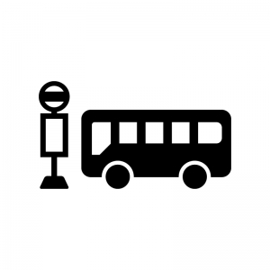 バス停とバスのシルエット 無料のai Png白黒シルエットイラスト